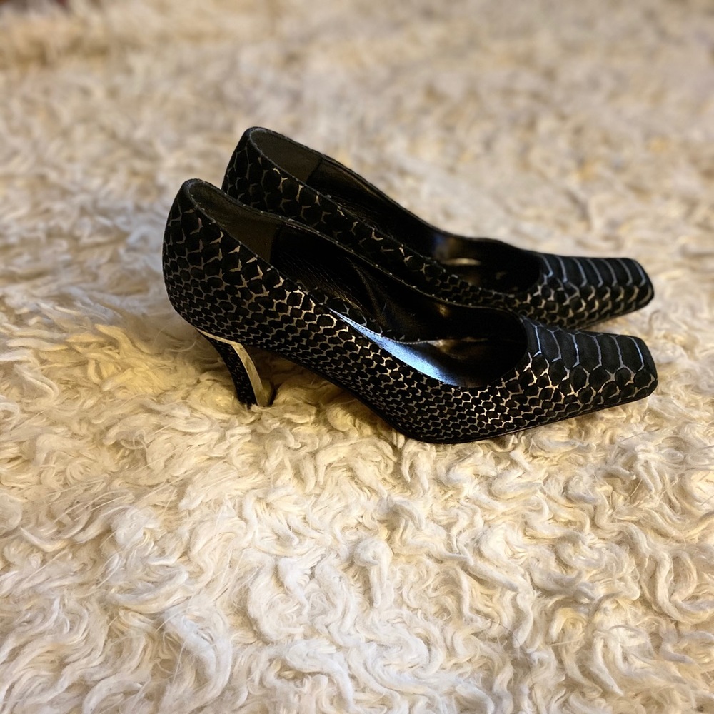J.Renne  leather snakeskin print heels